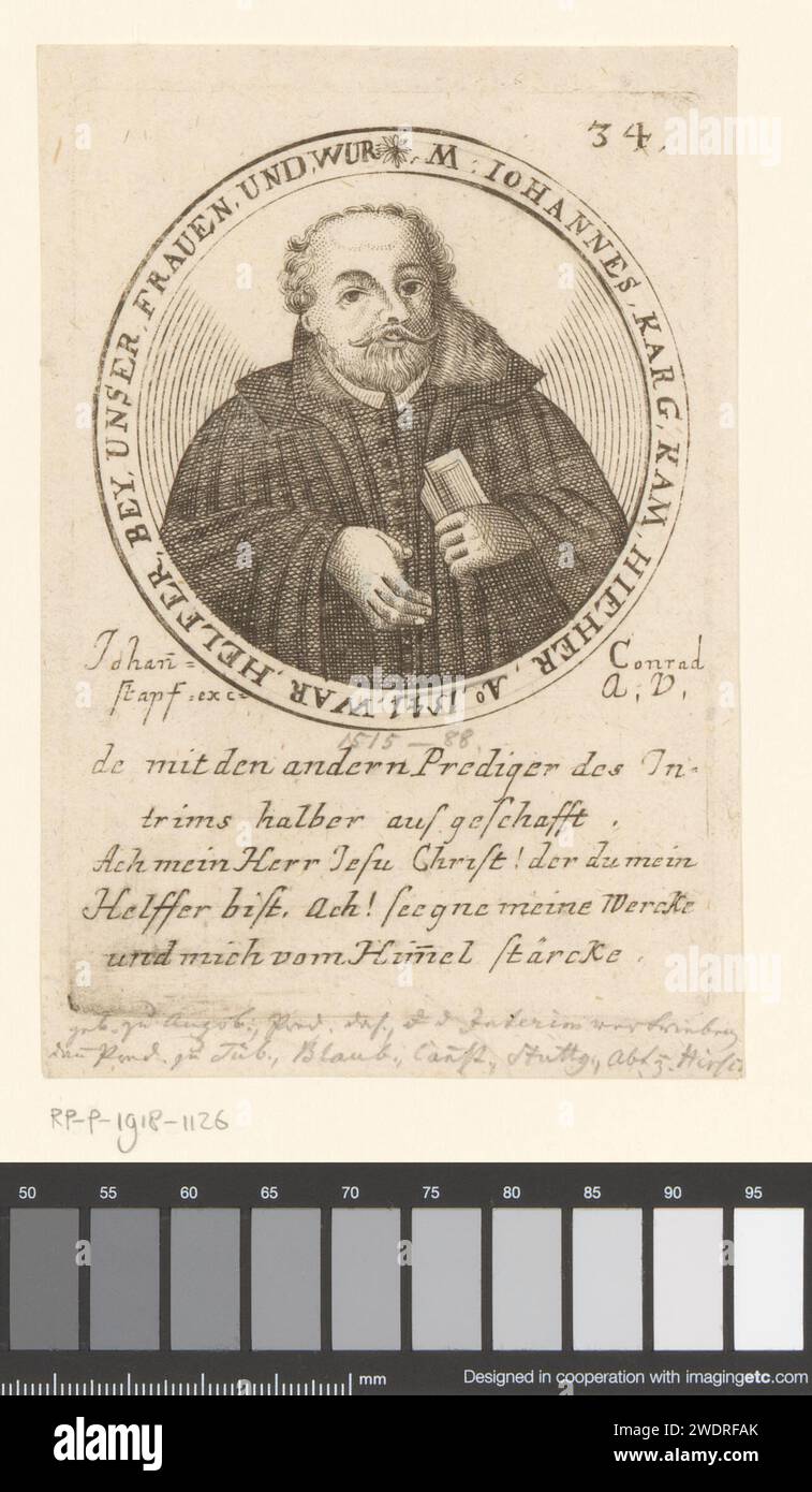 Portrait of Johannes Karg, Anonymous, Johann Conrad Stapf (16th century), 1541 - c. 1600 print Numbered at the top right: 34. Augsburg paper engraving / etching historical persons Stock Photo