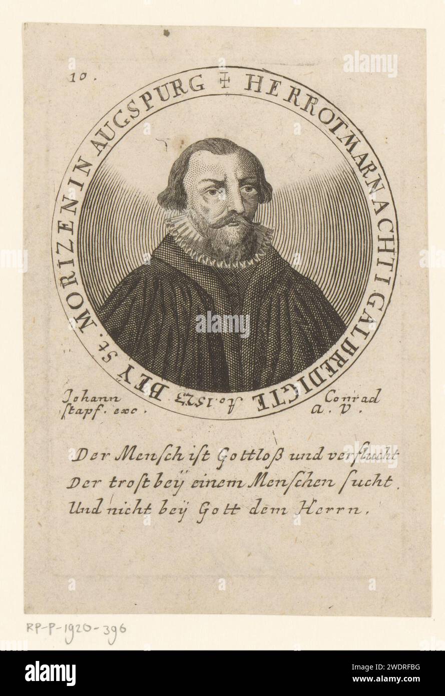 Portrait of Othmar Luscinus, Anonymous, Johann Conrad Stapf (16th century), 1523 - c. 1600 print Numbered in the top left: 10. Augsburg paper engraving / etching historical persons Stock Photo