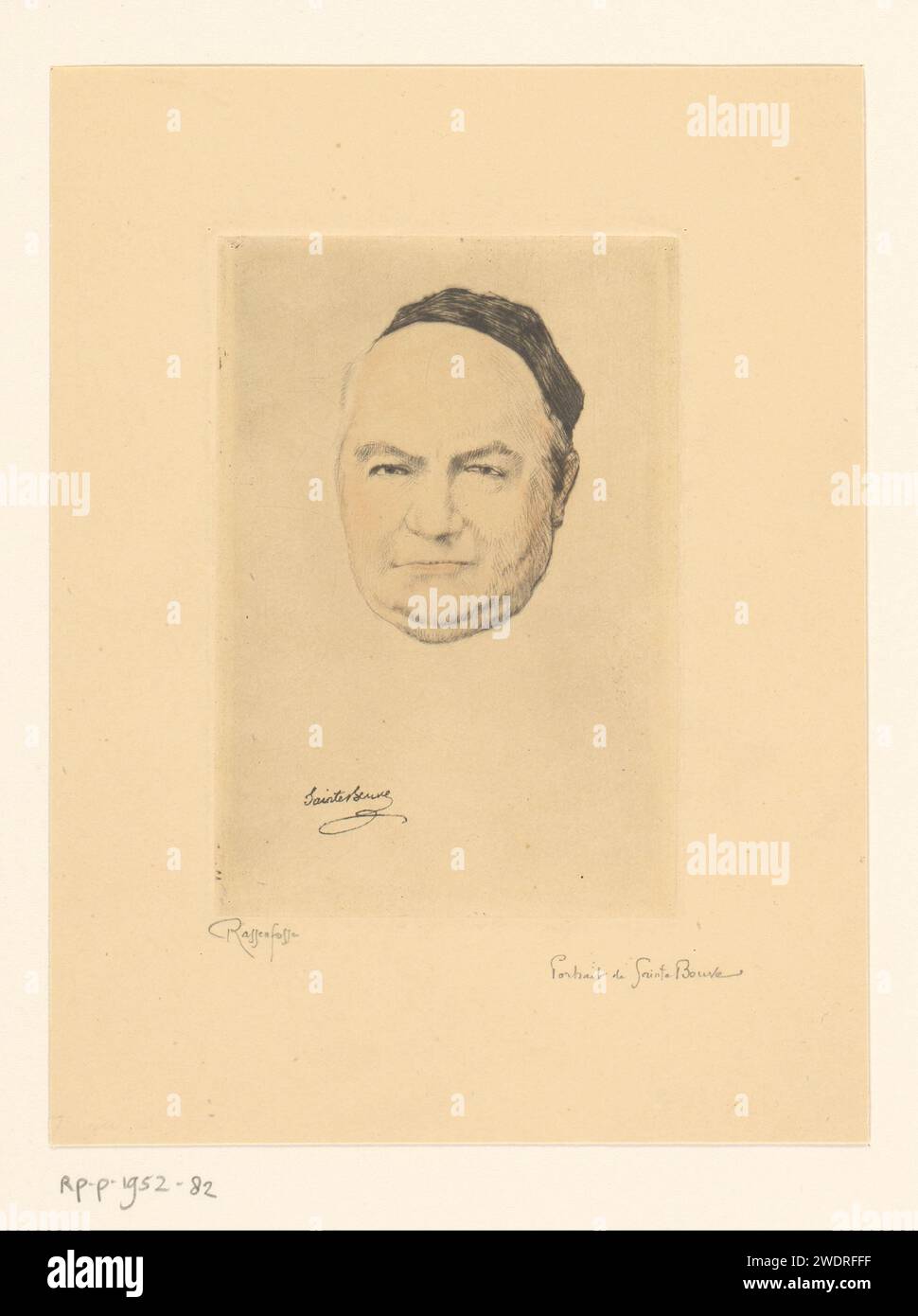 Portret van Charles Augustin Sainte-Beuve, Armand Rassenfosse, 1913 print   paper drypoint historical persons. head-gear Stock Photo