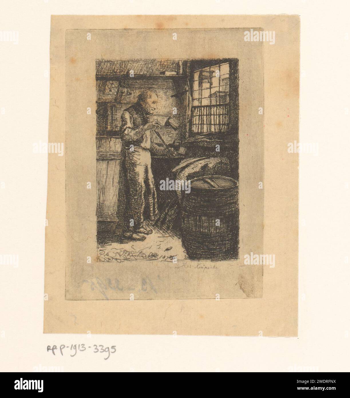 Kuiper at work in his workshop, Piet Verhaert, 1878 print paper ETCHING ...