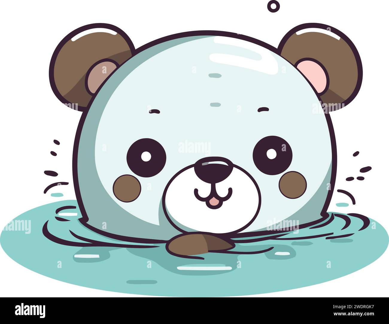 Cute cartoon panda bear swimming in water. Vector illustration. Stock Vector