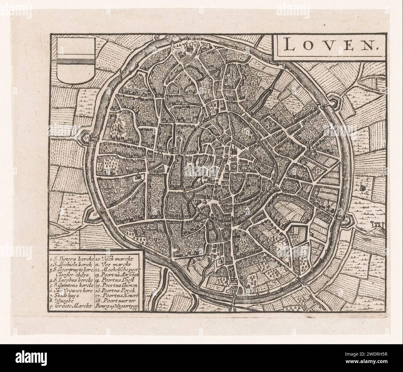 Map of Leuven, Anonymous, 1652 print Amsterdam paper etching maps of ...