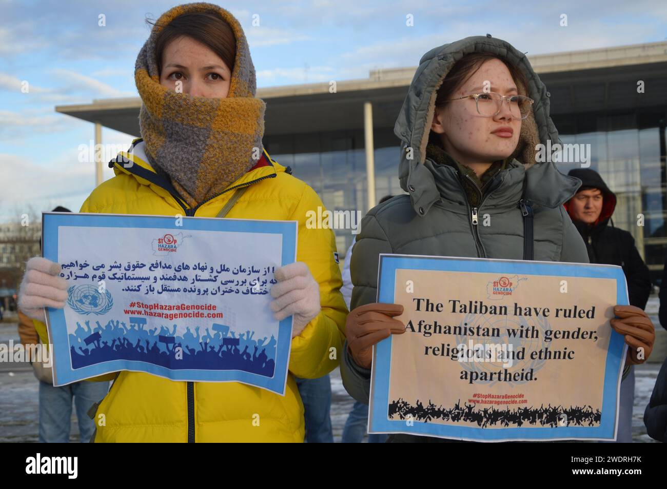 Berlin, Germany - January 21, 2024 - Rally in front of The German Chancellery against 'genocide' and for women in Hazaristan, Afghanistan. (Photo by Markku Rainer Peltonen) Stock Photo