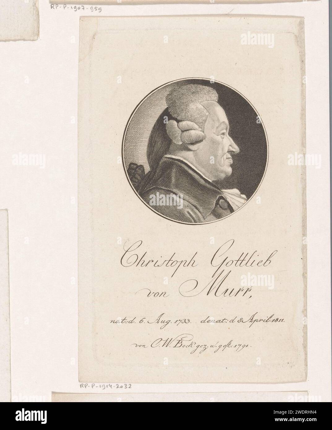 Portrait van Christoph Gottlieb von Murr, Christoph Wilhelm Bock, in Or after 1811 print  Nuremberg paper engraving / etching historical persons Stock Photo