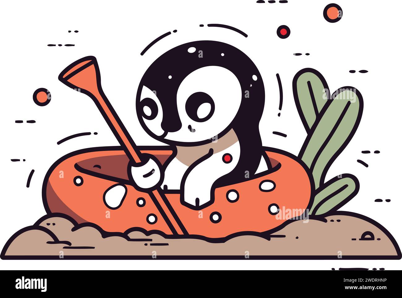 Cute penguin swimming in an inflatable ring. Vector illustration Stock