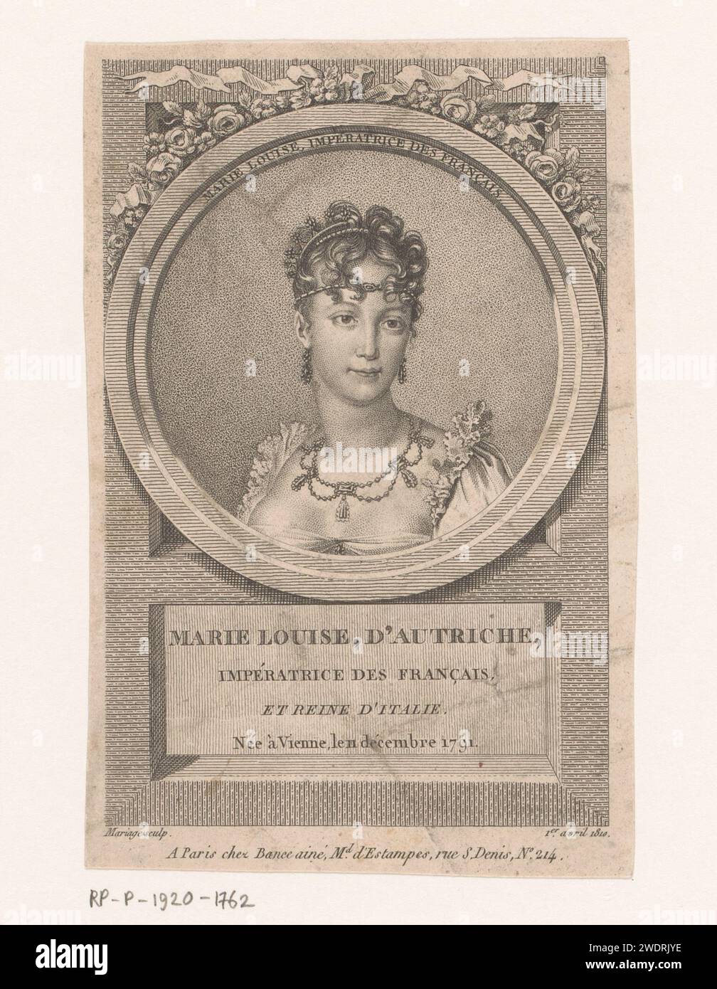 Portrait of Marie Louise van Austria, Empress of the French, Louis François Mariage, 1810 print