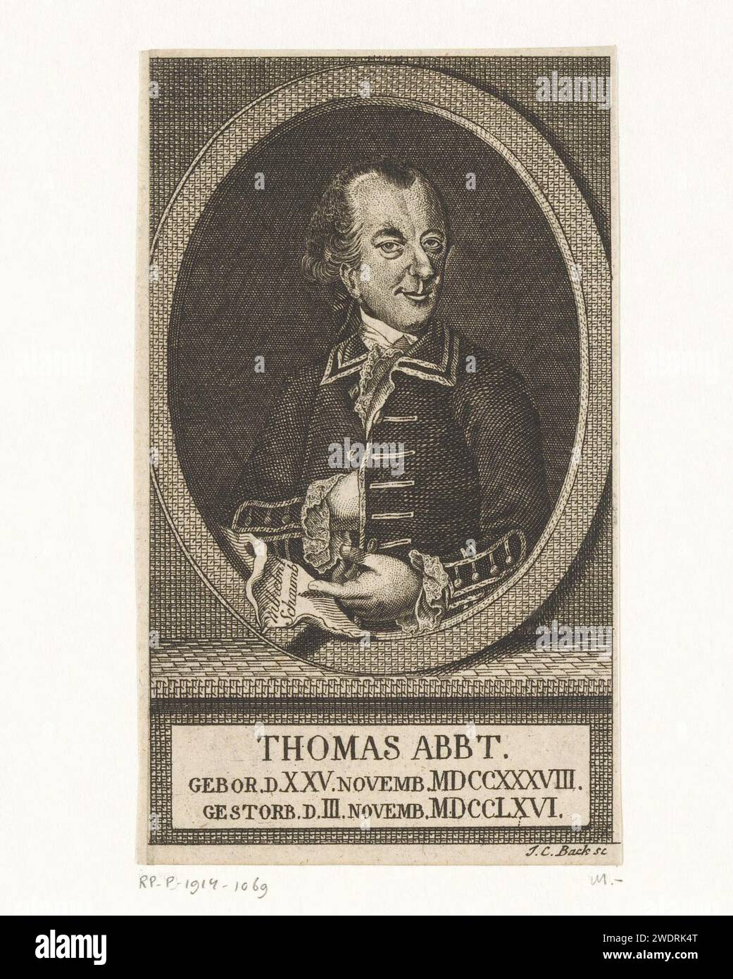 Portret van Thomas Abbt, Jakob Conrad Back, in or after 1766 print