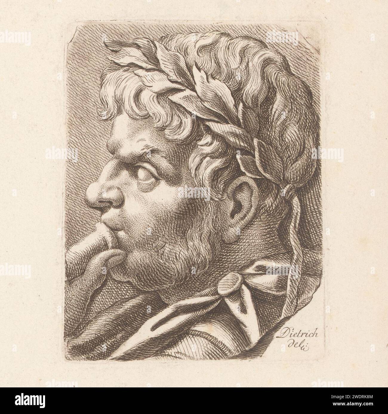 Head of an antique sculpture with laurel wreath, Carl Friedrich