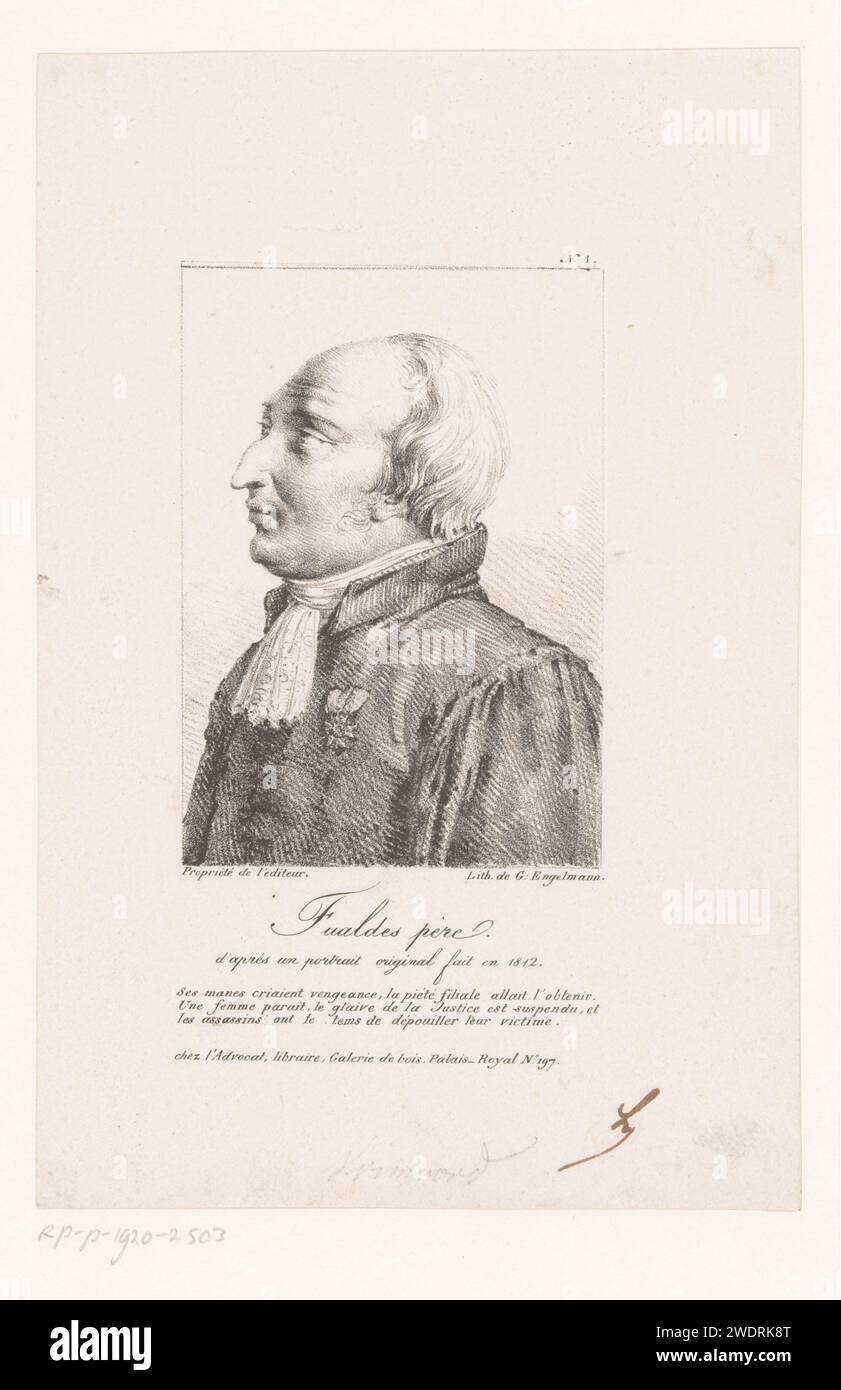 Portret van Antoine Bernardin Fualdès, anonymous, Gottfried Engelmann, c. 1818 print  Paris paper  historical persons Stock Photo
