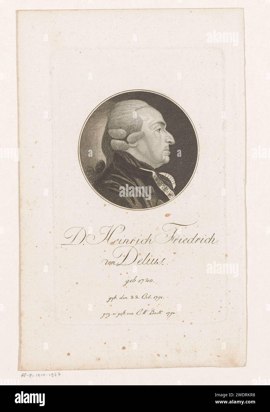 Portrait van Heinrich Friedrich von Delius, Christoph Wilhelm Bock, 1791 print  Nuremberg paper etching / engraving historical persons Stock Photo