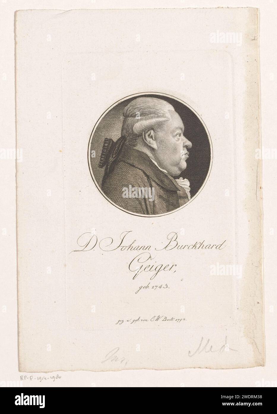 Portrait van Johann Burkard Geiger, Christoph Wilhelm Bock, 1792 print ...