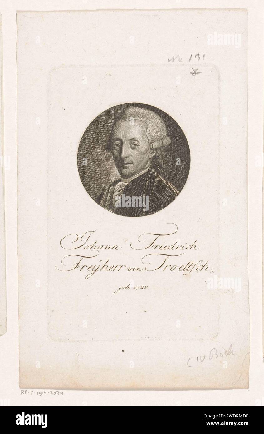Portrait van Johann Friedrich, Freiherr von Troeltsch, Christoph Wilhelm Bock, 1790 - 1836 print  Nuremberg paper engraving / etching historical persons Stock Photo