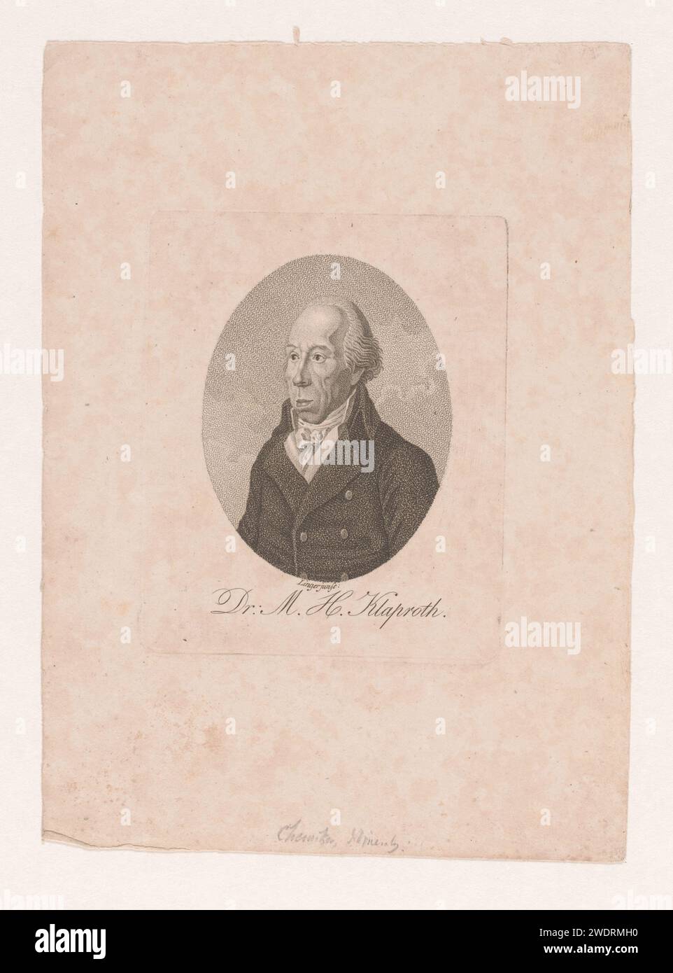 Portrait of Martin Heinrich Klaproth, Friedrich Wilhelm Linger, 1797 - 1844 print   paper  historical persons. pharmacist, druggist, apothecary; pharmacy, drugstore, dispensing chemist (+ portrait of scholar, scientist) Stock Photo