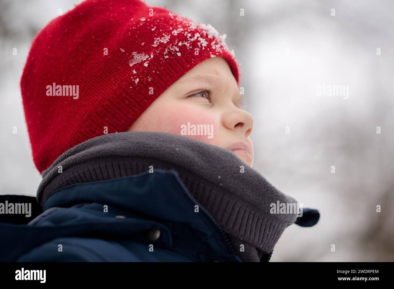 Portrait of a serious boy outdoors Stock Photo