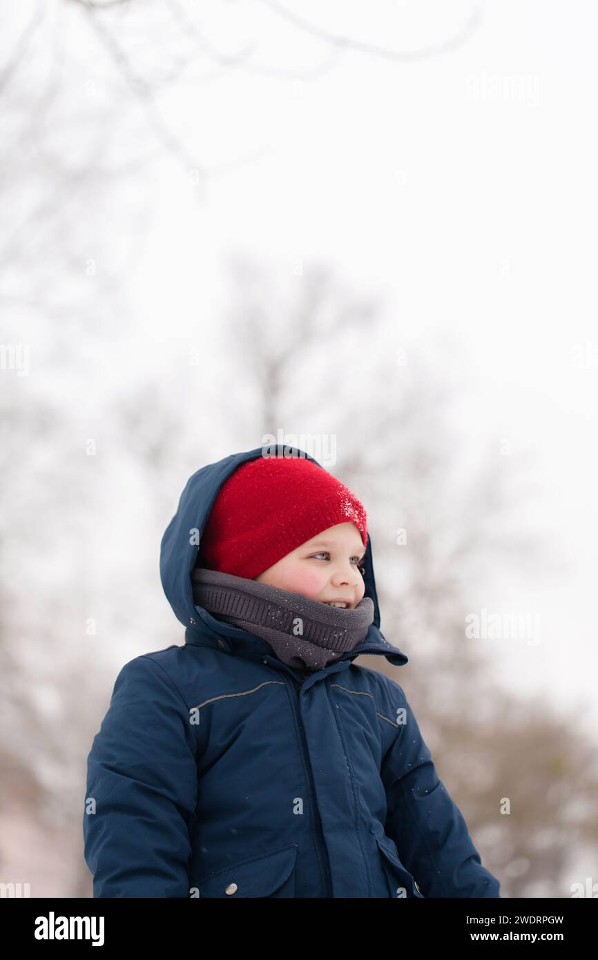 Portrait of a cheerful boy in winter Stock Photo