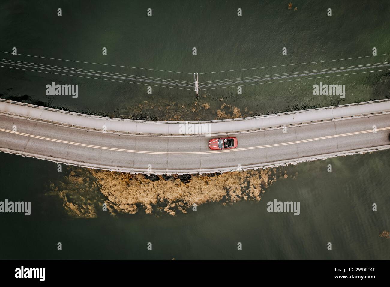 Aerial view of red convertible crossing bridge in Maine Stock Photo - Alamy