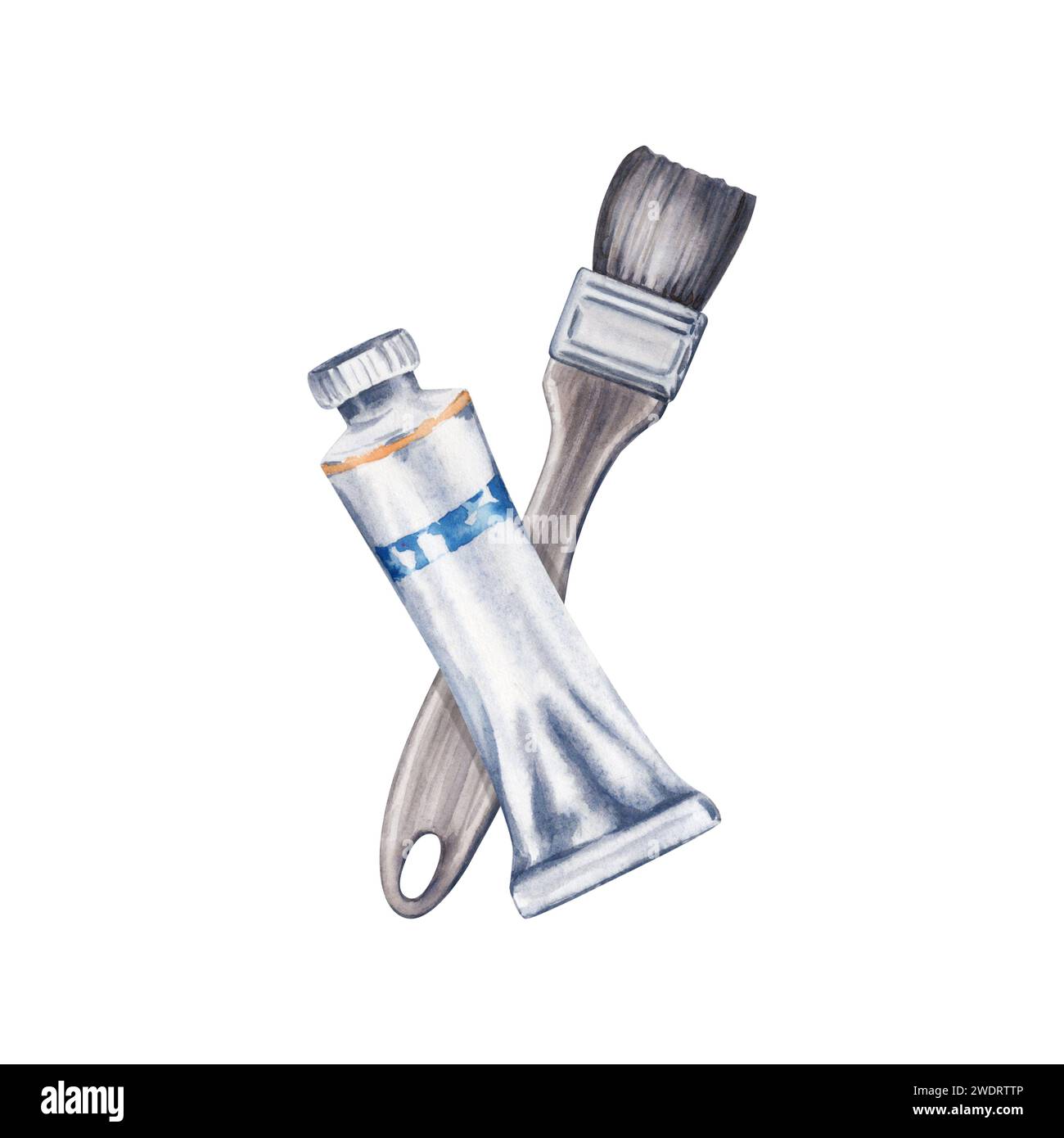 Paint Tube with Artistic Flat Painting Brush Composition. Watercolor