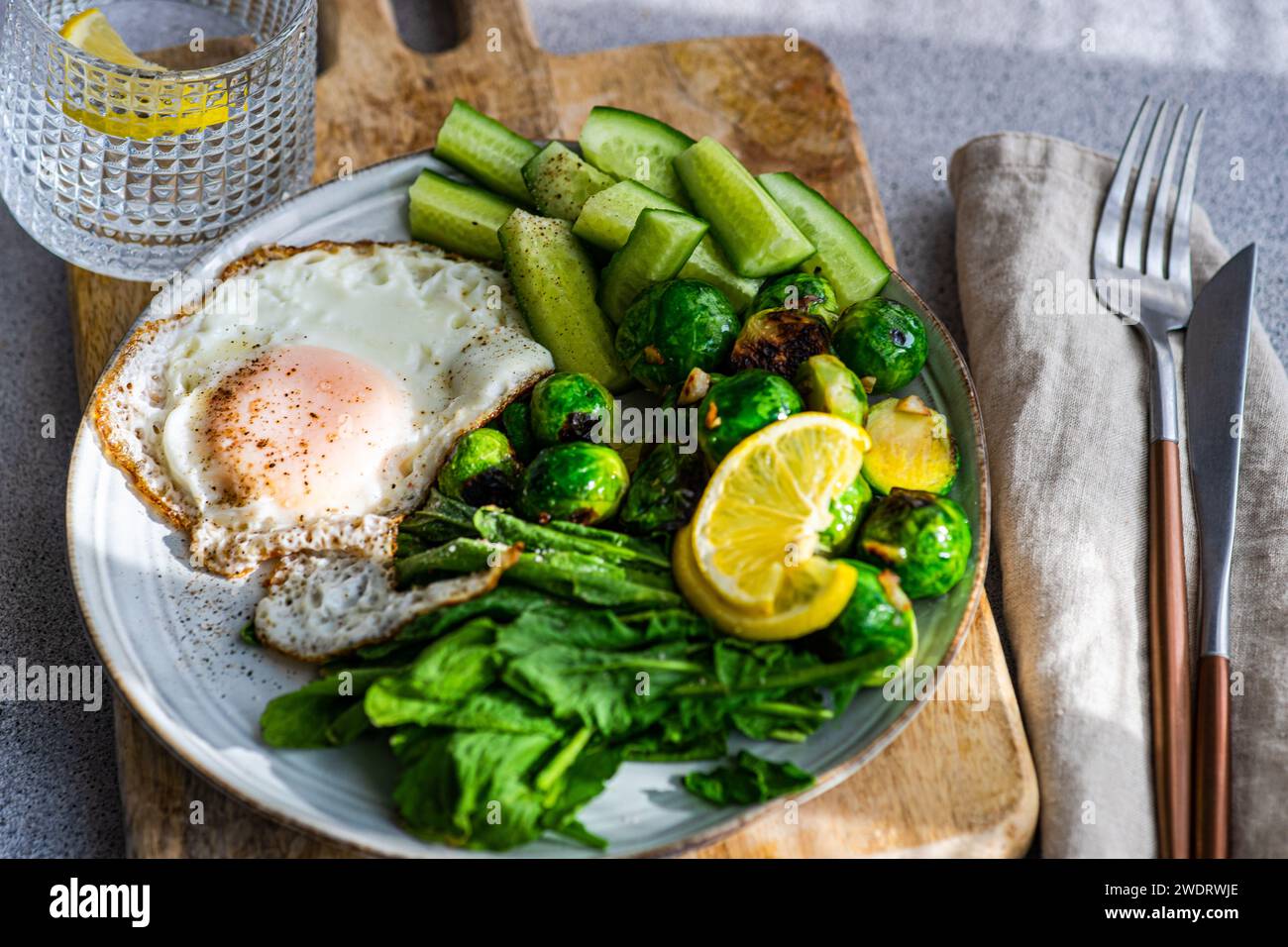 Healthy lunch with grilled Brussels sprouts Stock Photo