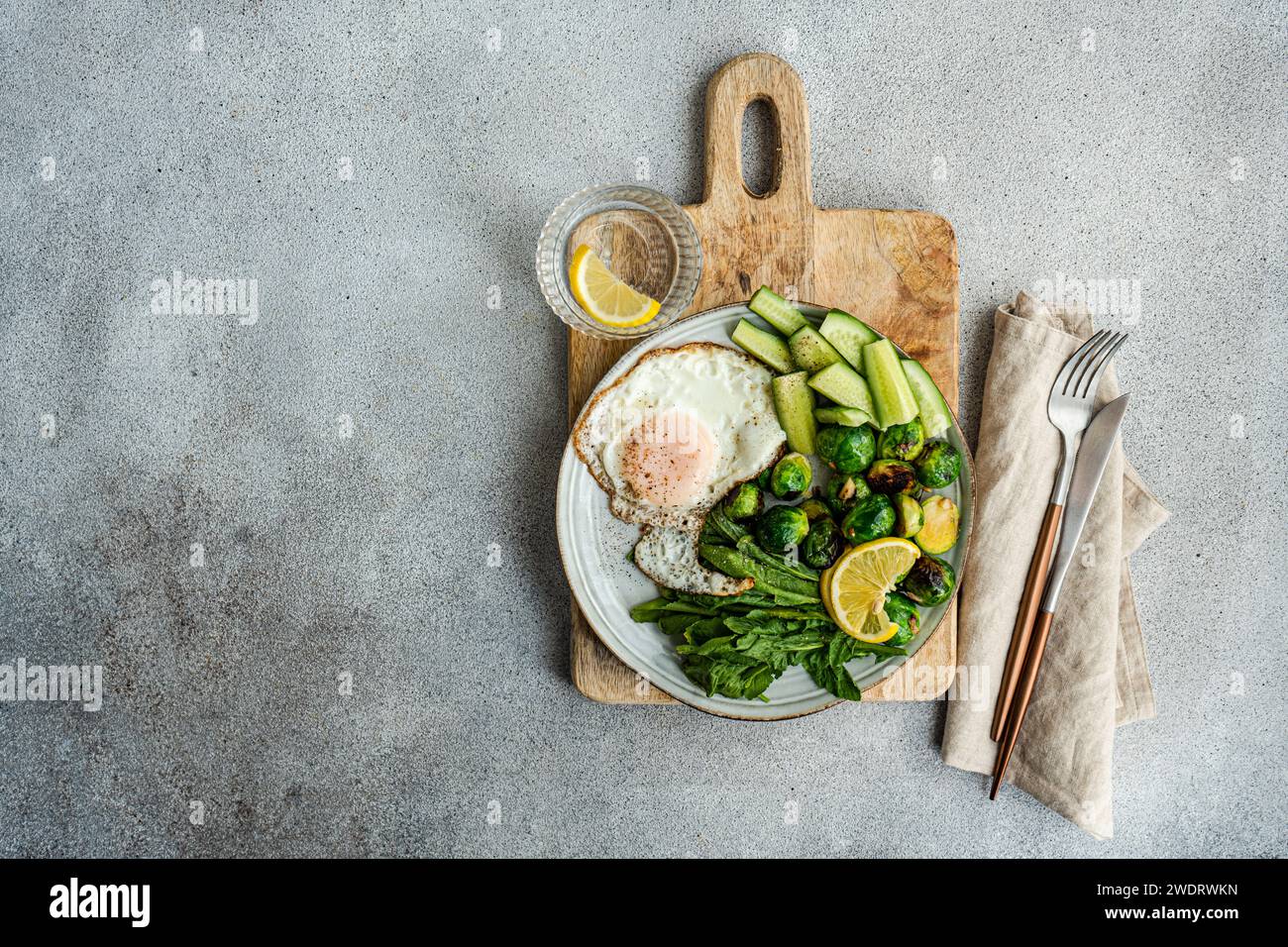 Healthy lunch with grilled Brussels sprouts Stock Photo