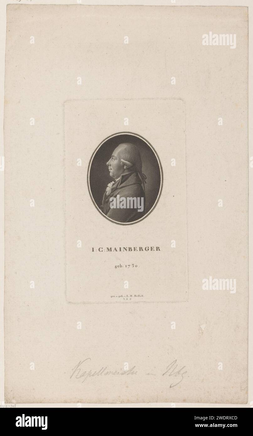 Portrait van Johann Christoph Mainberger, Leonhard Heinrich Hessell, 1767 - 1850 print   paper  historical persons. portrait of composer Stock Photo