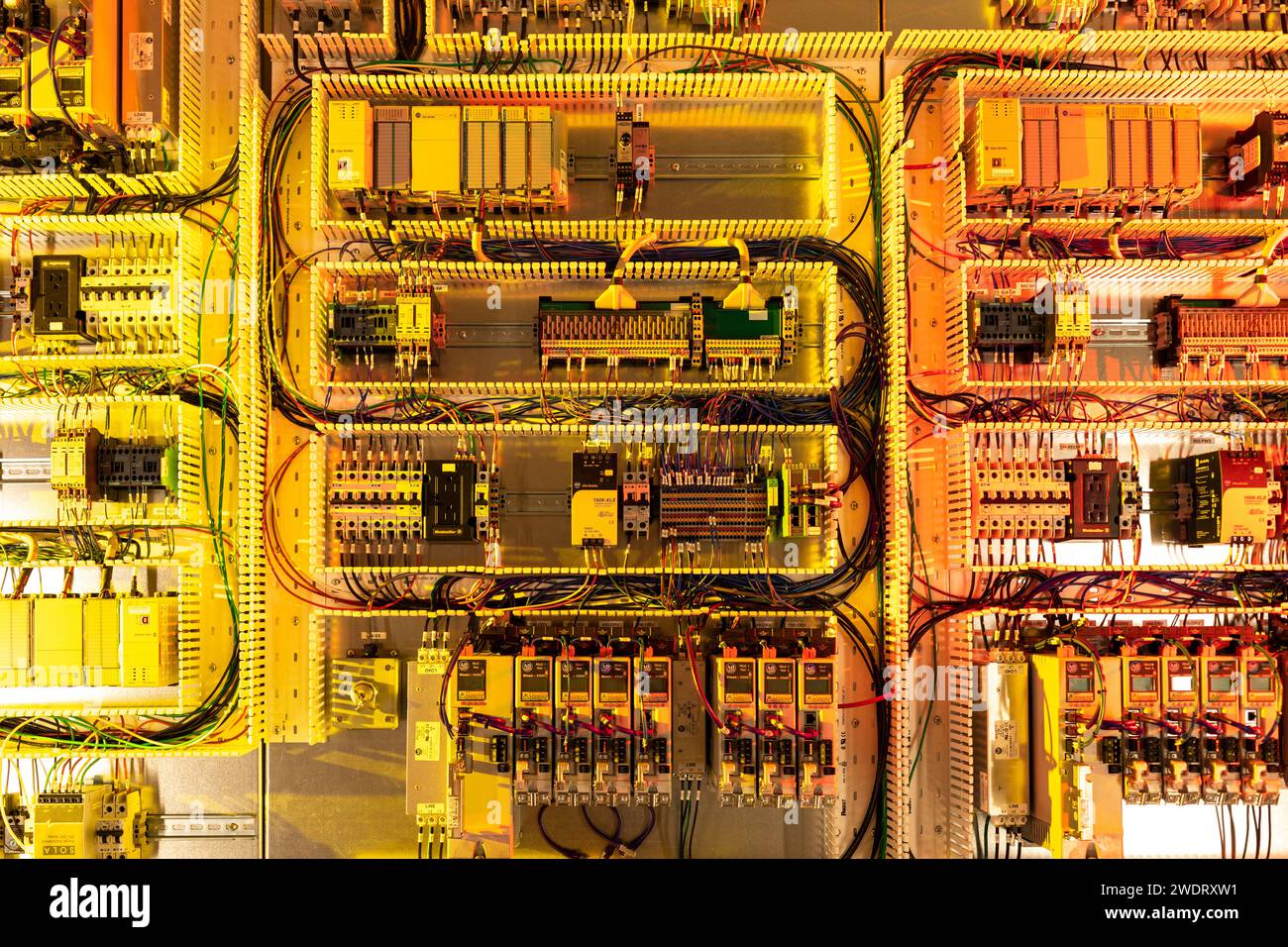 Top down view of wires and electronic in warm light Stock Photo - Alamy