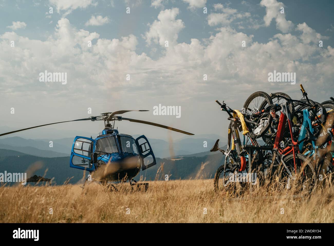 Helicopter Drop-offs- The New Trend in Mountain Biking Adventures Stock Photo
