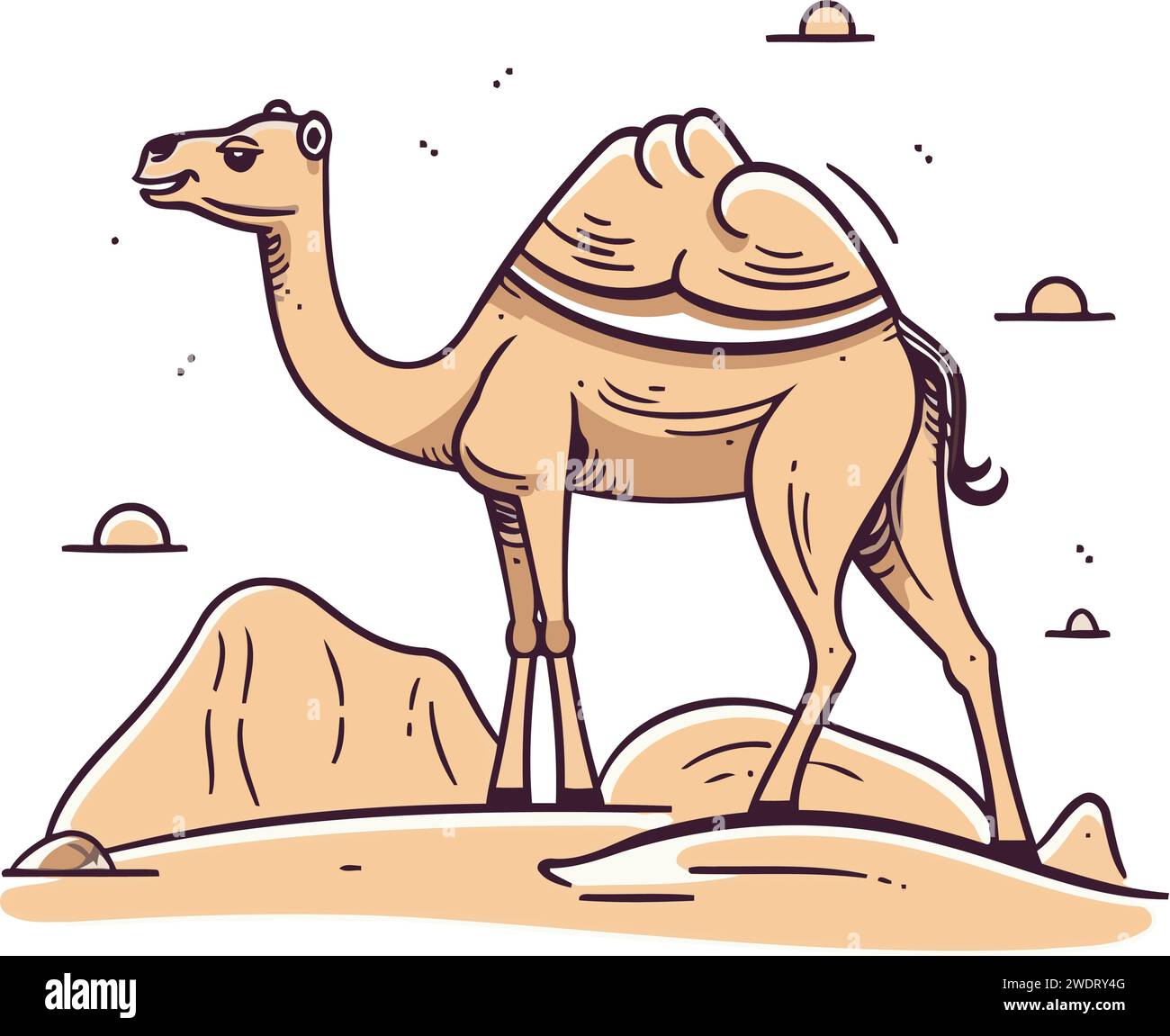 Camel in desert. Vector illustration in doodle style Stock Vector Image