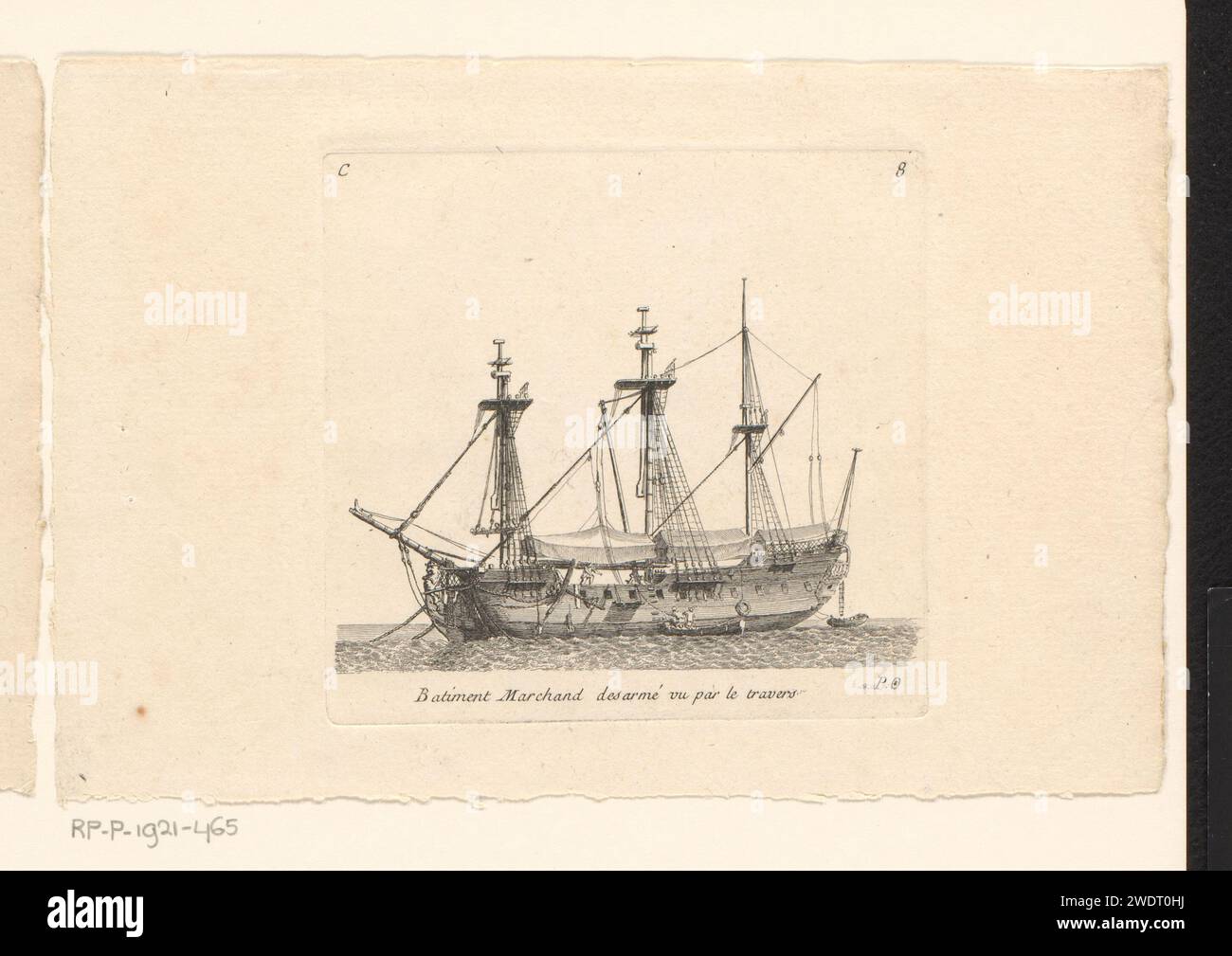 Merchant ship, Pierre Ozanne, 1747 - 1813 print  Paris paper etching sailing-ship, sailing-boat. merchant shipping, shipping trade Stock Photo