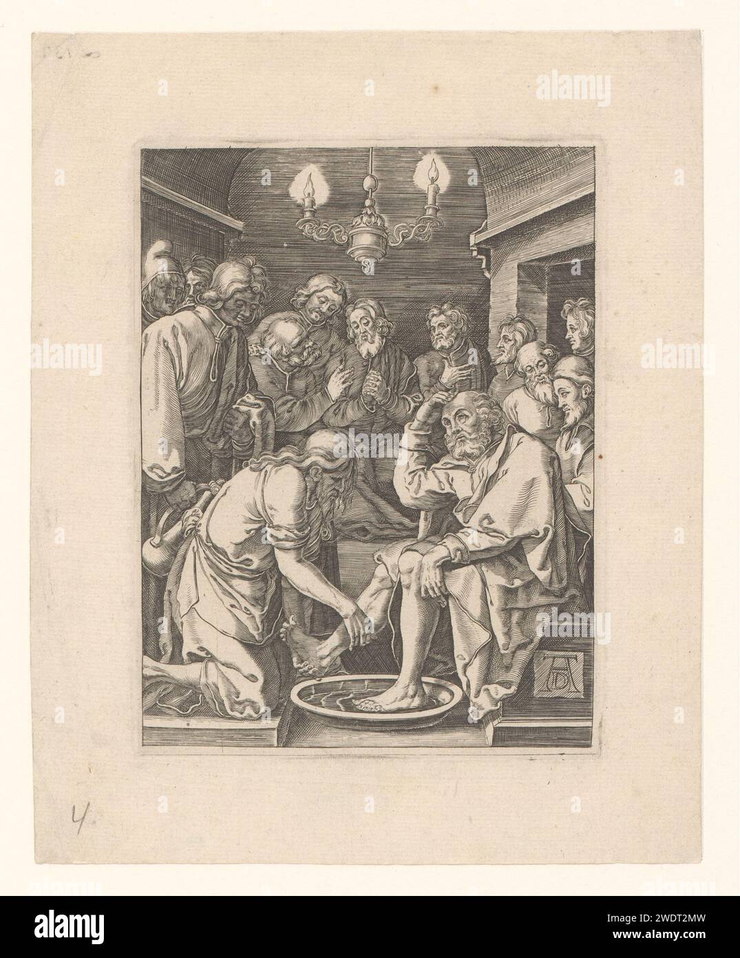 Voetwassing, anonymous, Albrecht Dürer, 1550 - 1600 print   paper engraving Christ washes Peter's feet Stock Photo