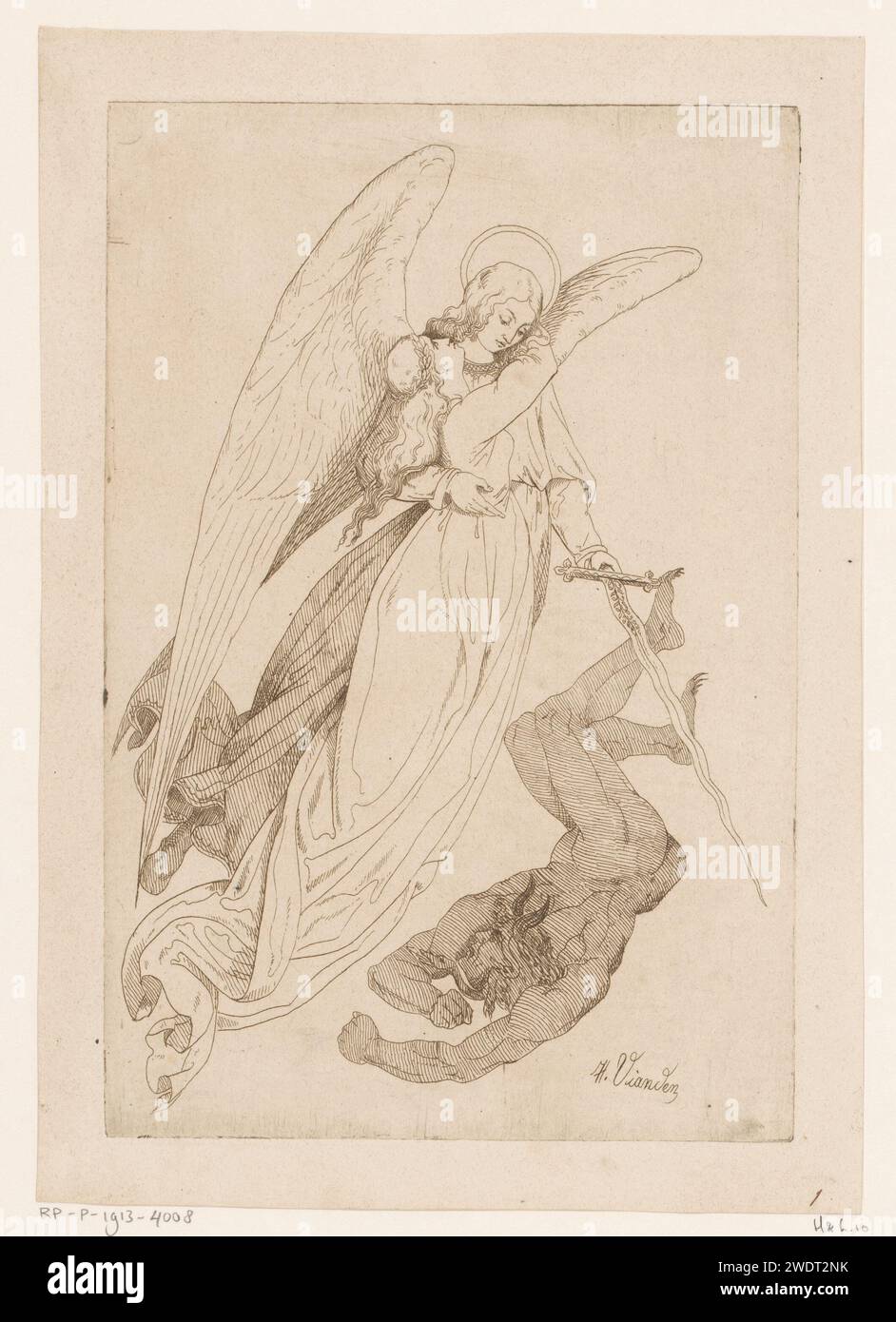 Engel lifts a female holy and beats a demon, Heinrich Vianden, 1836 print  Germany (possibly) paper etching angels fighting against other evil powers. devil(s) and demons. gripping someone by other parts of the body Stock Photo