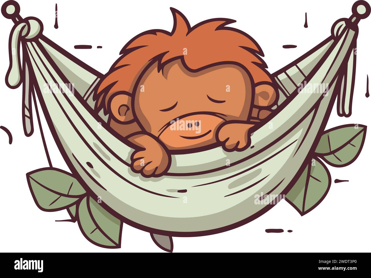 Cute cartoon monkey sleeping in a hammock. Vector illustration Stock ...
