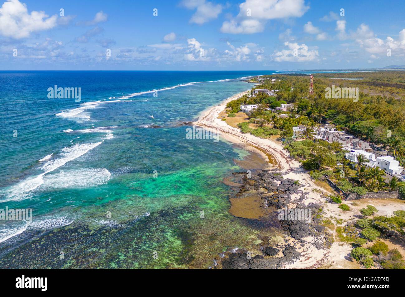 Aerial view of coastline near Poste La Fayette Public Beach, Mauritius, Indian Ocean, Africa Stock Photo