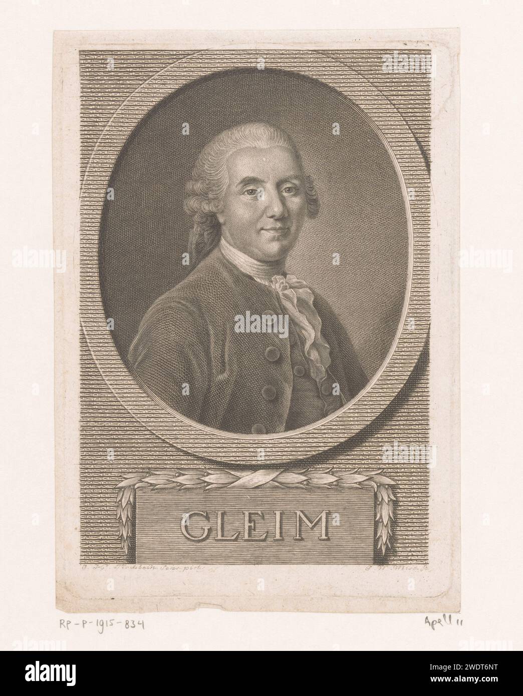 Portrait van Ludwig Gleim, Gotthelf Wilhelm Weise, anus Johann Heinrich Tischbein (1742-1808), 1761 - 1810 print  Germany paper engraving historical persons Stock Photo