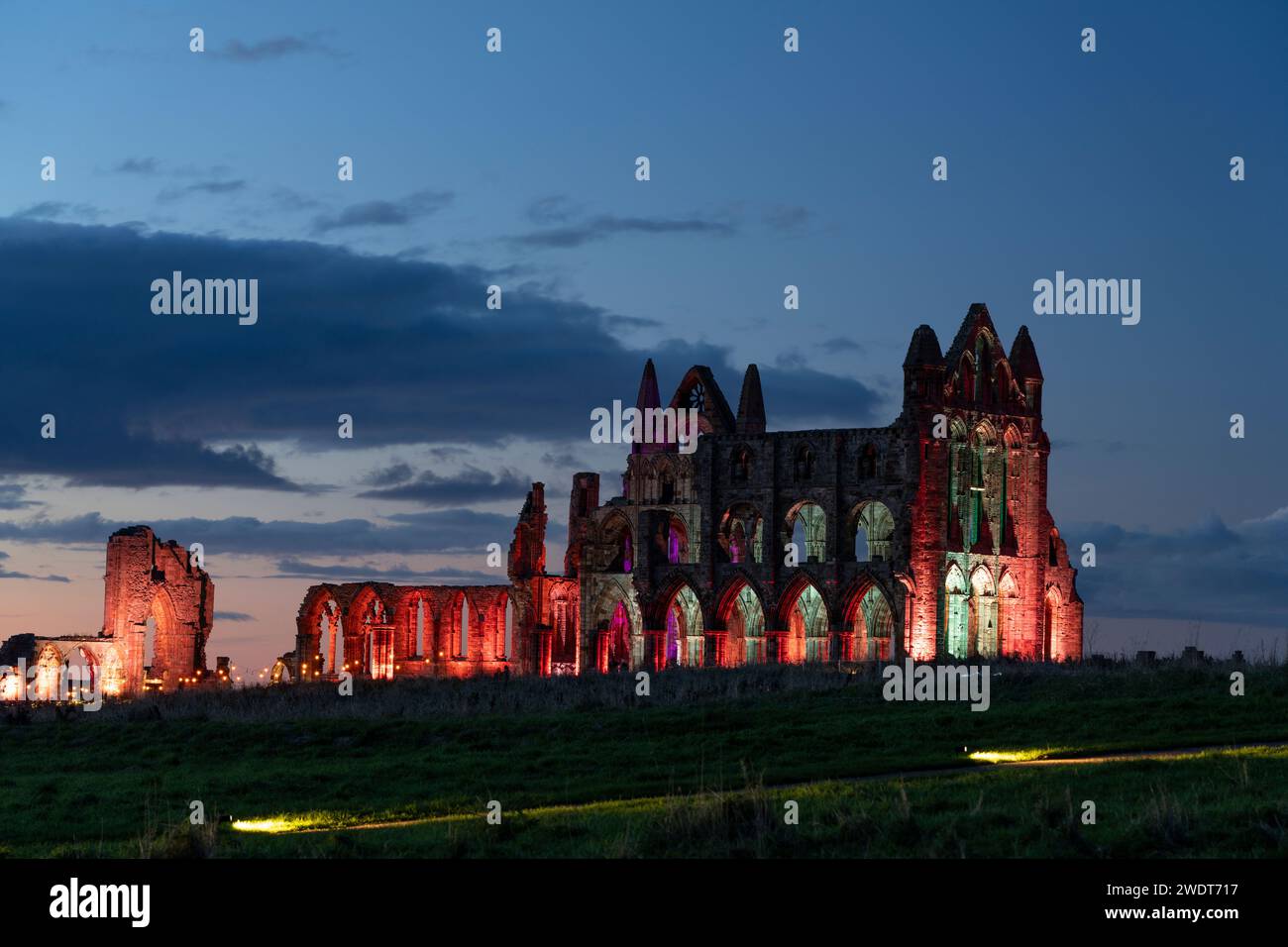 Whitby abbey illuminated hi-res stock photography and images - Alamy
