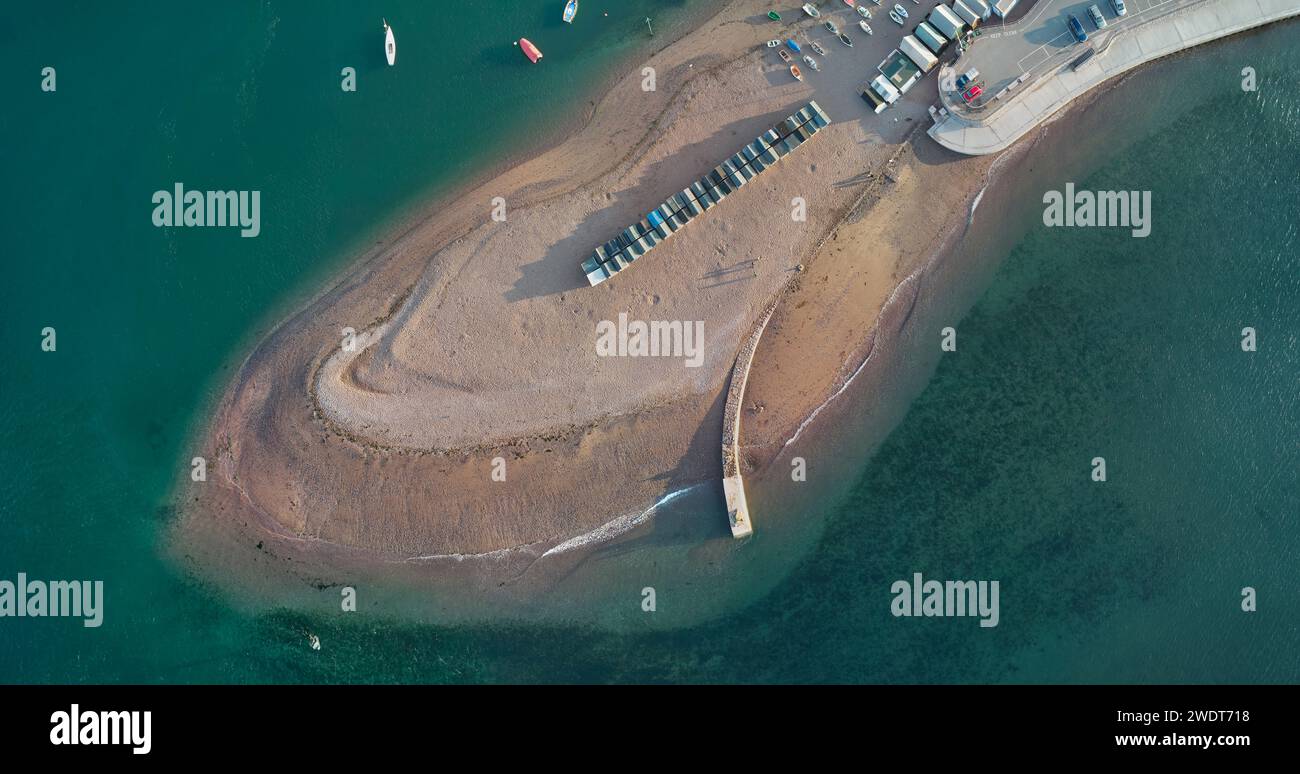 An aerial view of a sand bar at the mouth of the River Teign, Teignmouth, Devon, England, United Kingdom, Europe Stock Photo
