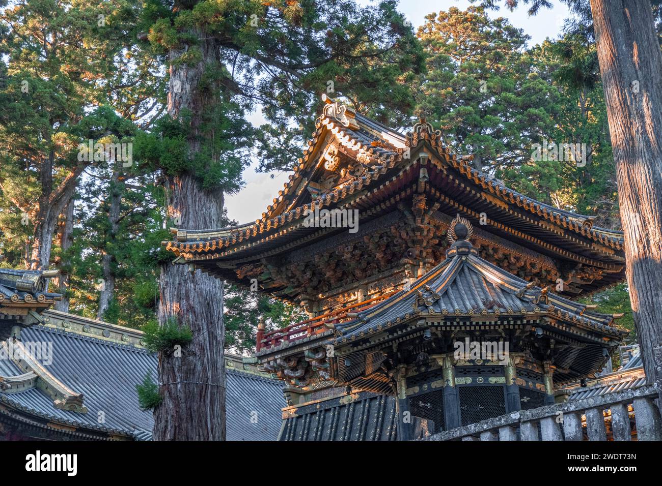 Details of a tower in the Toshogu Grand Shrine, UNESCO World Heritage Site, Nikko, Honshu, Japan, Asia Stock Photo