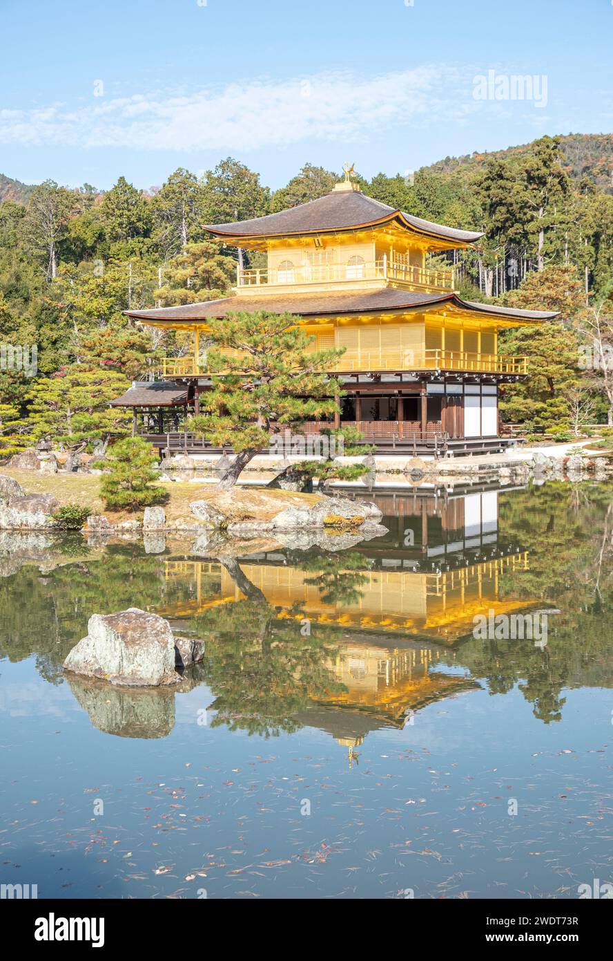 Kinkaku-ji temple of the Golden Pavilion reflected in a lake, UNESCO World Heritage Site, Kyoto, Honshu, Japan, Asia Stock Photo