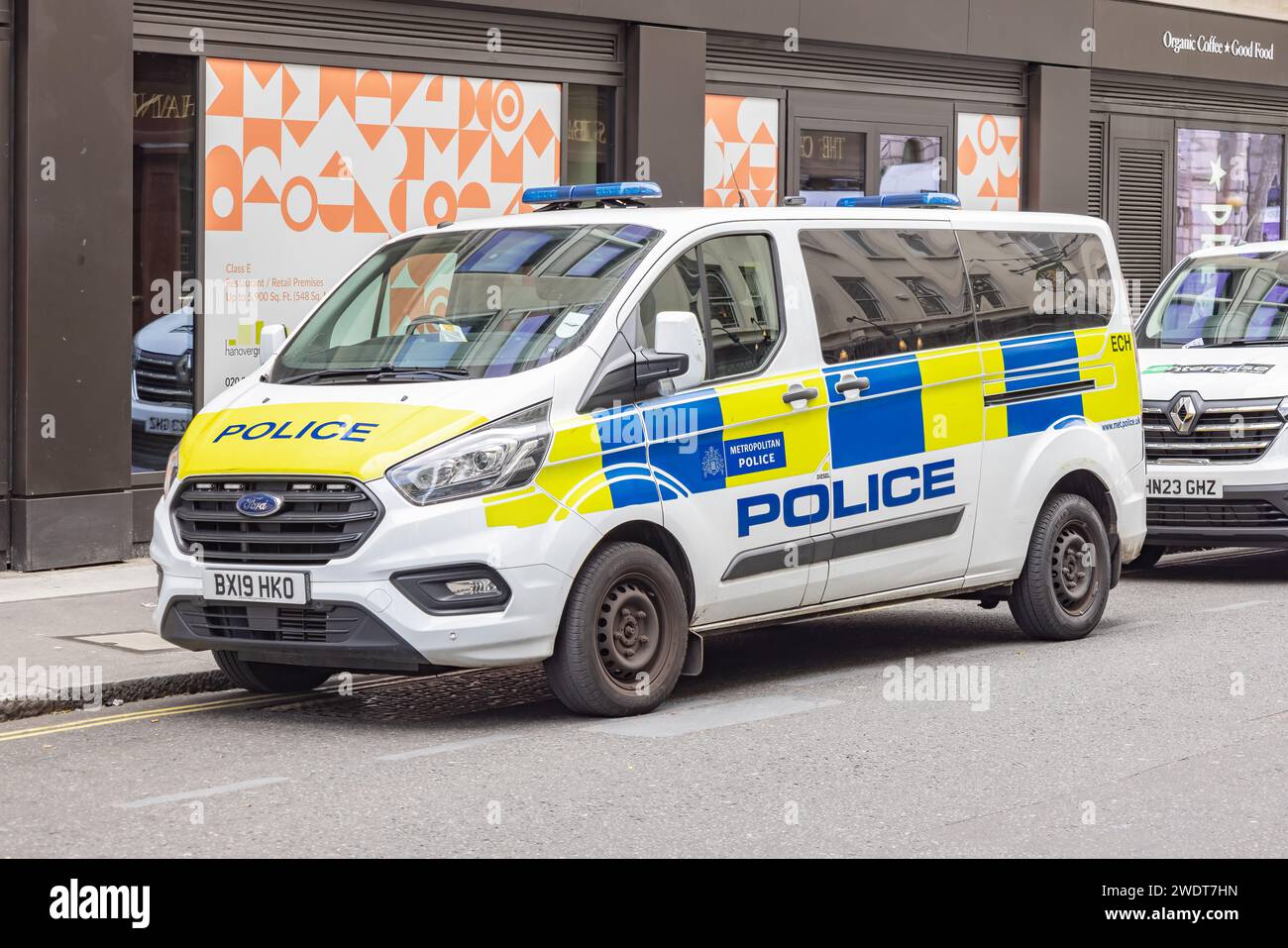 London, UK - May 19, 2023: Customized Ford Transit for British Transport Police. Metropolitan British Police car, in London, England, United Kingdom Stock Photo