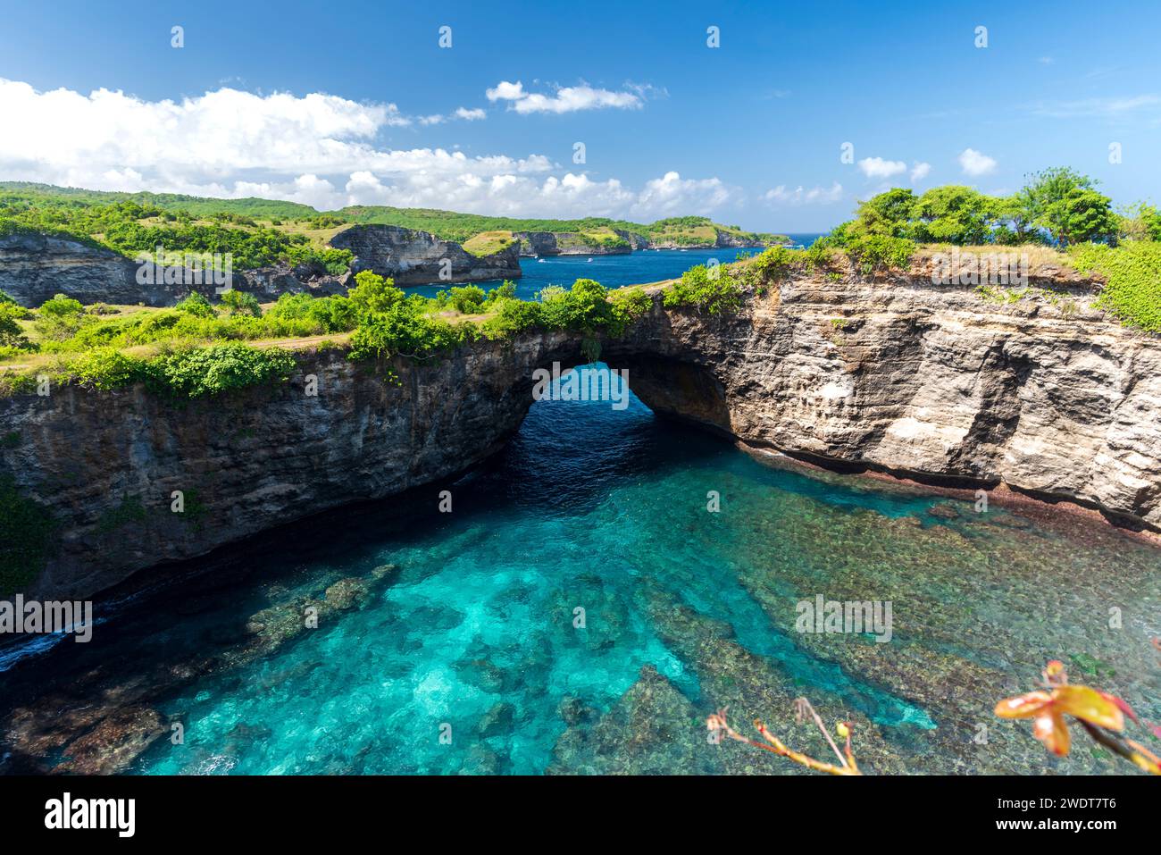 Elevated view of the tropical bay and the natural arch at the so called Broken beach, Nusa Penida, Klungkung regency, Bali, Indonesia, Southeast Asia Stock Photo