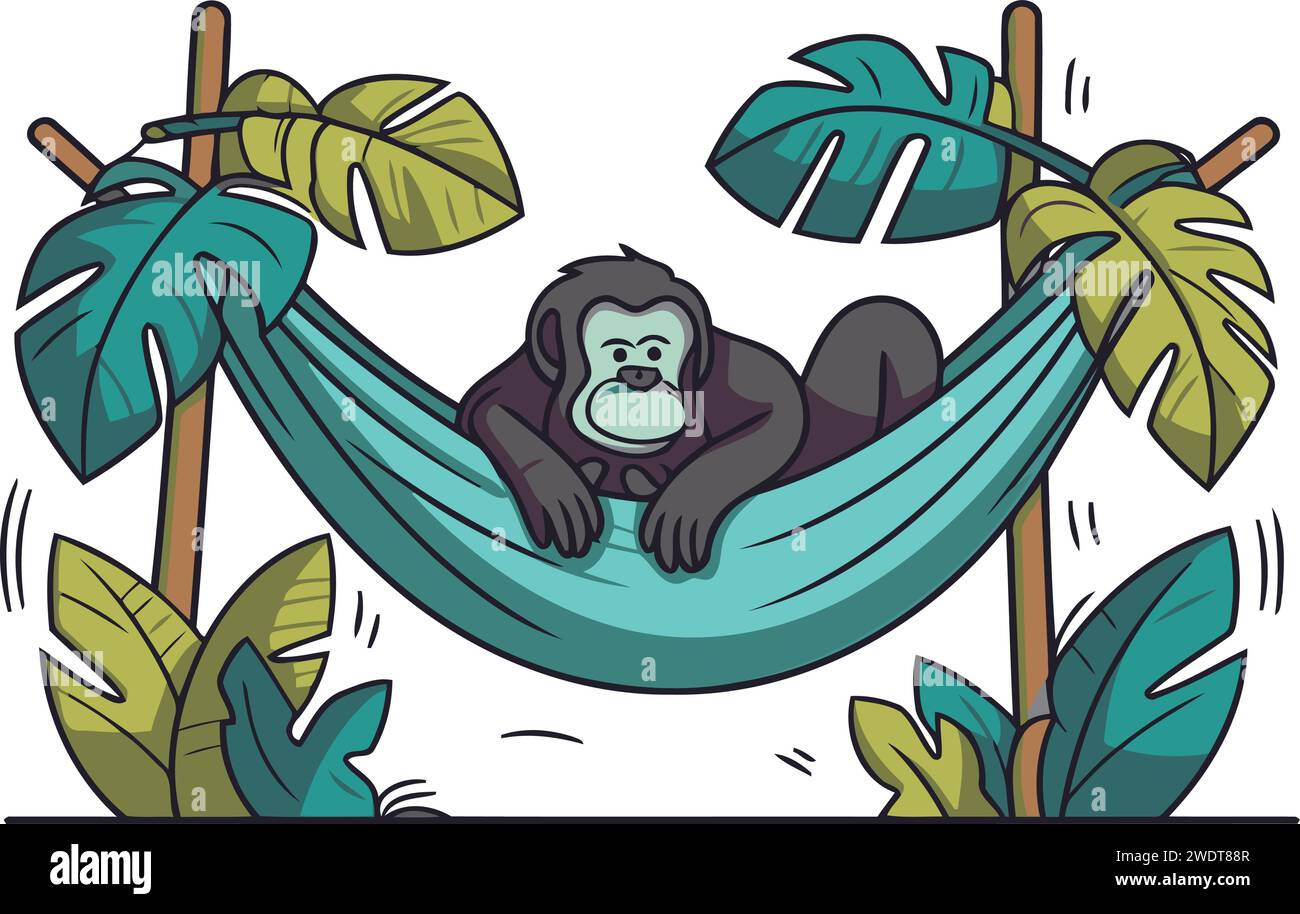 Monkey sitting in hammock. Vector illustration in cartoon style Stock ...