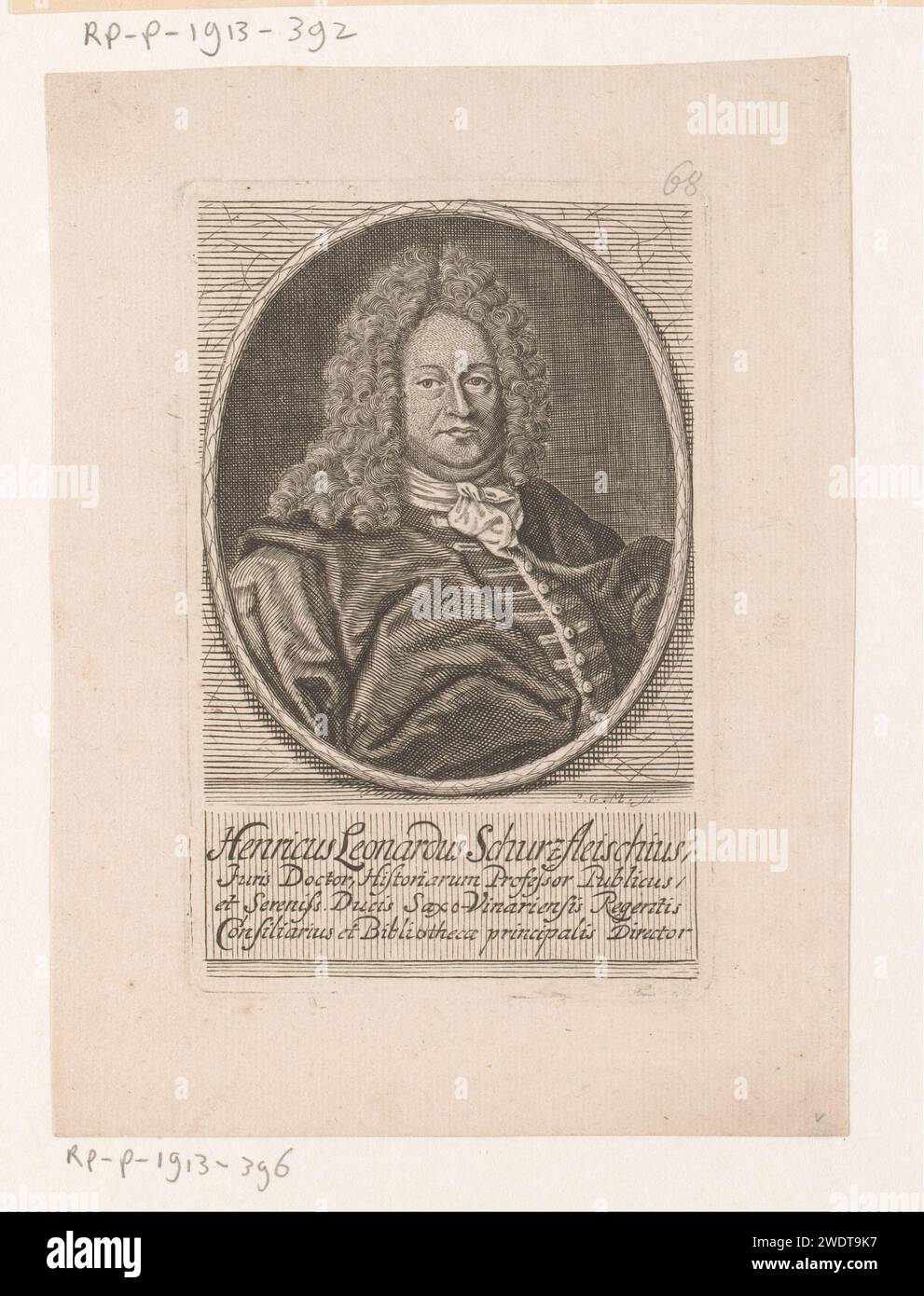 Portrait van Heinrich Leonhard Schurtzfleisch, Johann Georg Mentzel, 1712 print   paper engraving historical persons. wig. theologian Stock Photo