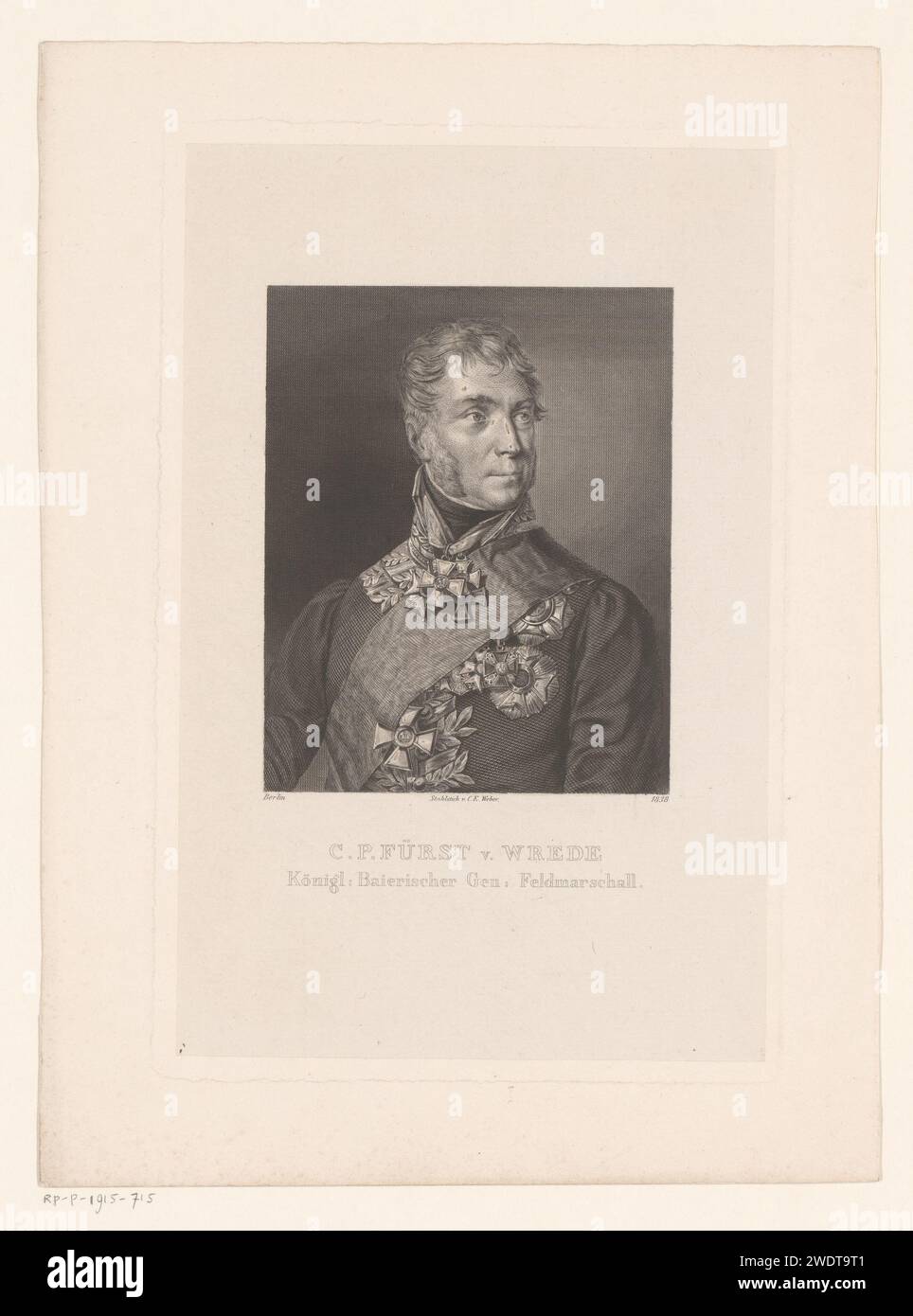PortraT van Carl Philipp von Wrede, Karl Eduard Weber, 1838 print  Berlin paper. steel engraving historical persons Stock Photo