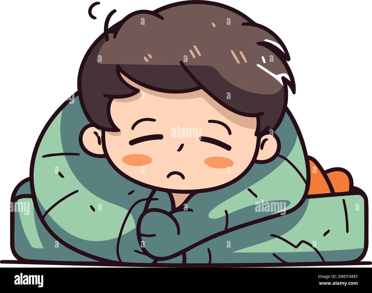 Illustration of a little boy sleeping in the bed. Vector Stock Vector