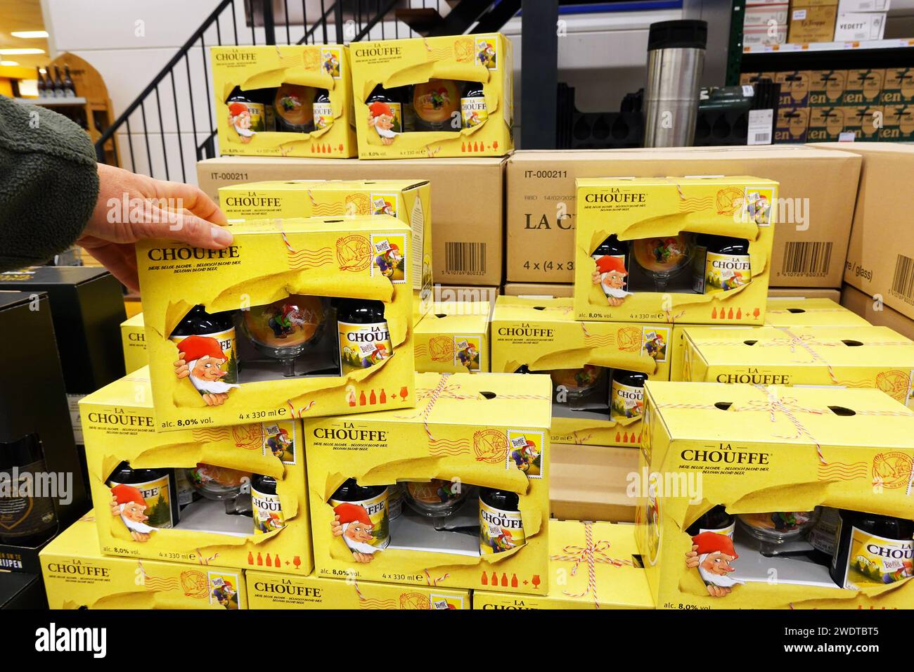 La Chouffe gift boxes in a grocery Stock Photo Alamy