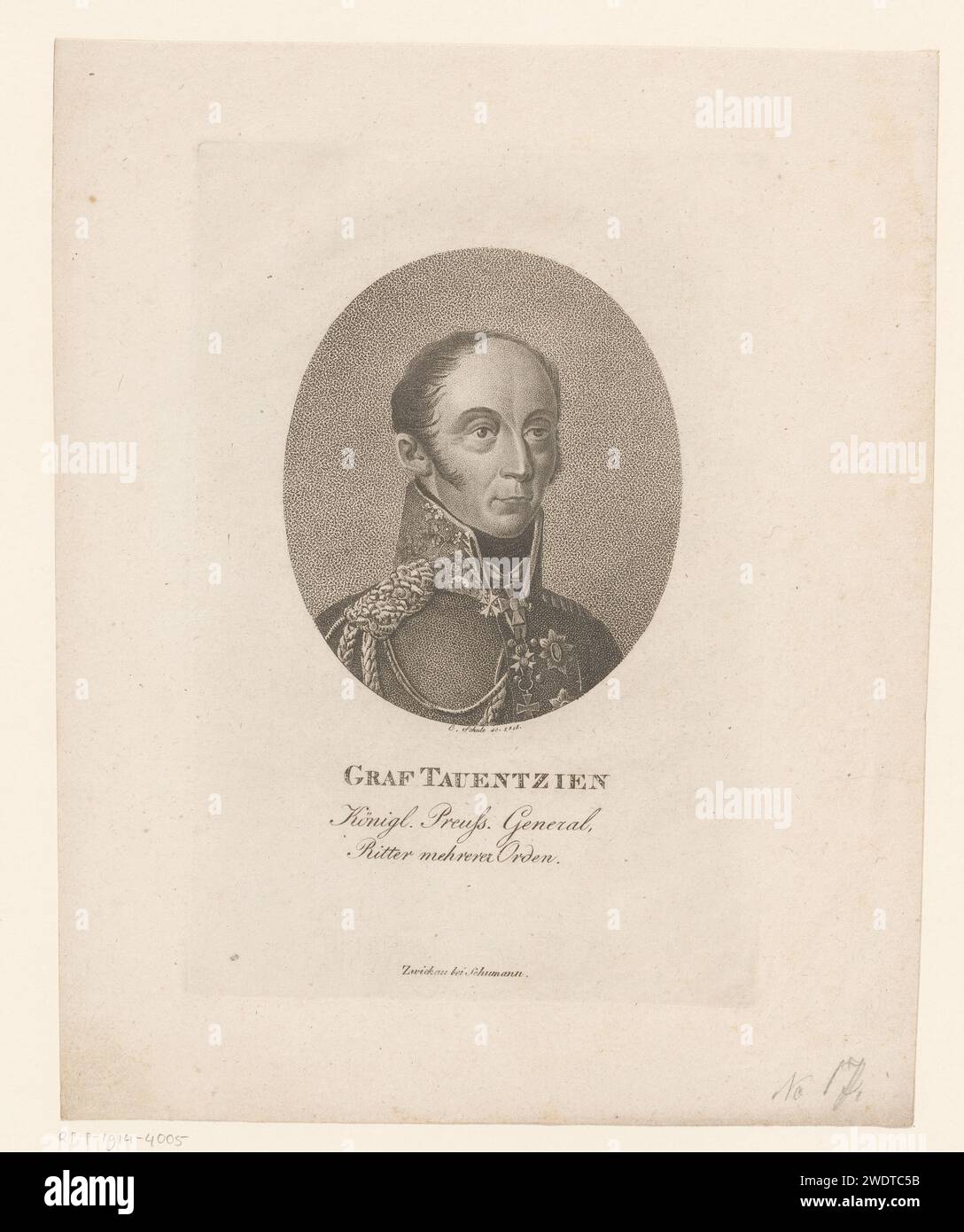 Graf Tauentzien, Christian School, 1815 print Portrait of Bogislav