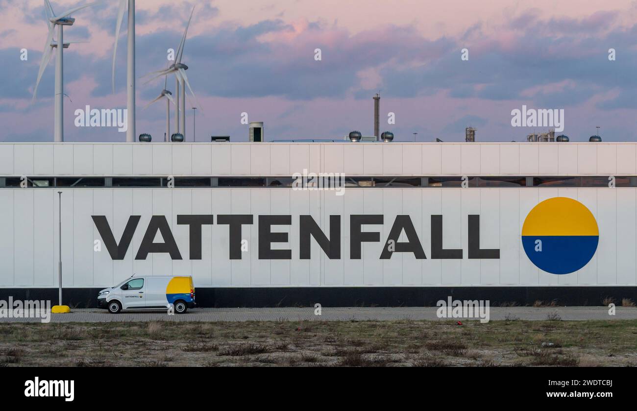 Ijmuiden, The Netherlands, 19.01.2024, Vattenfall company sign and logo on the building exterior Stock Photo