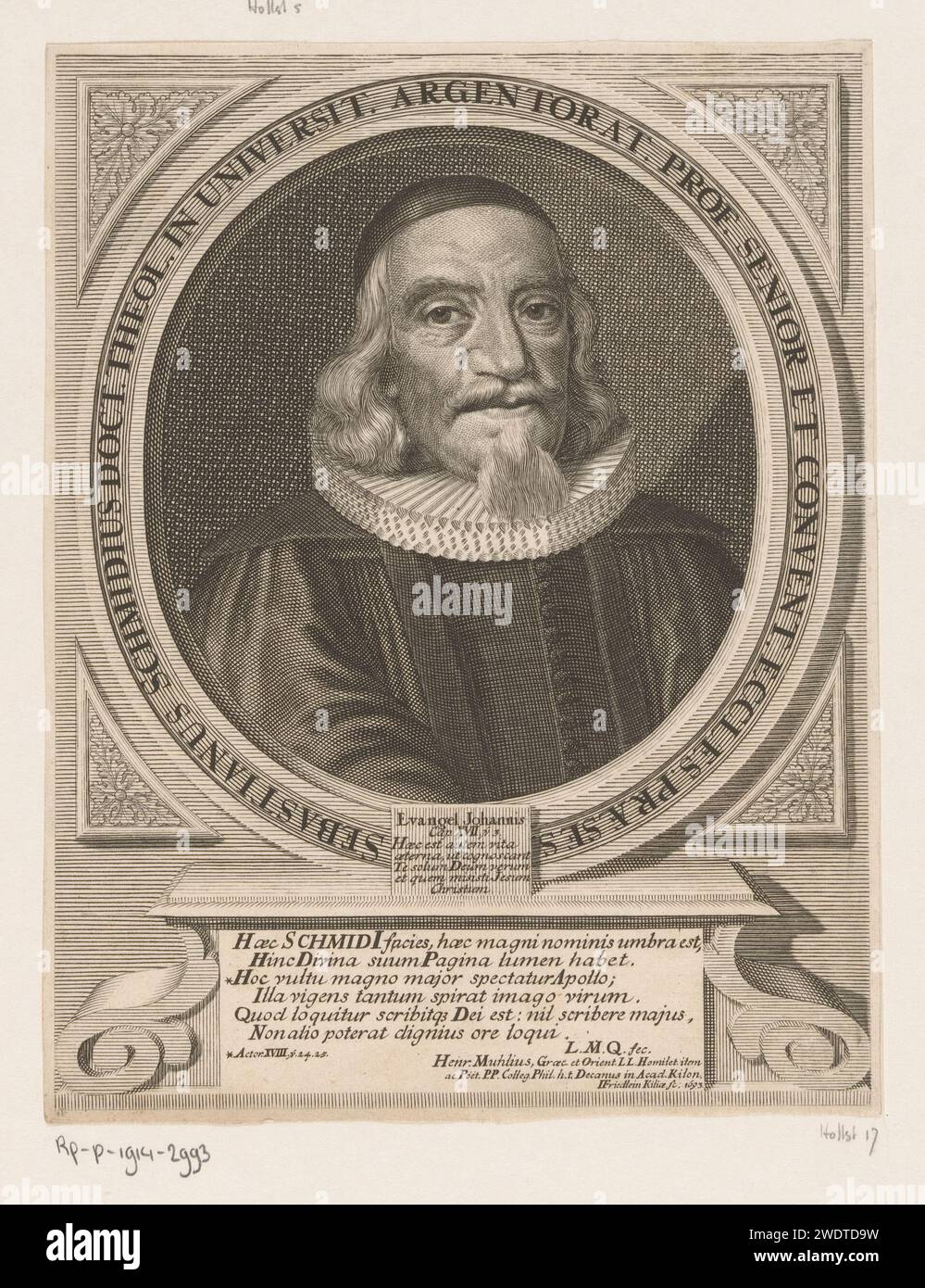 PortraT van Sebastian Schmidt, Johann Friedlein, 1693 print  As paper engraving historical persons. ornament  medallion Stock Photo