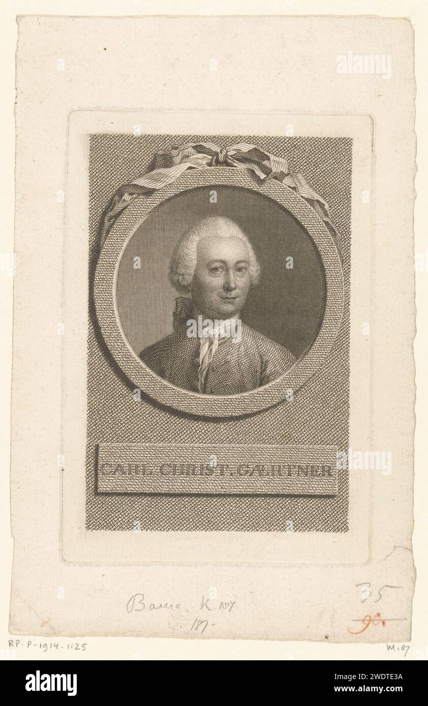 Portrait van Karl Christian Gärtner, Johann Friedrich Bause, 1770 print