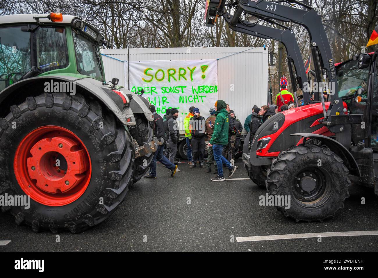 Berlin,Germany 15th january 2024.Over 10.000 farmers and others protested in Berlin at the Brandenburger Tor against government plans to cut subsidies and raise taxes. Stock Photo