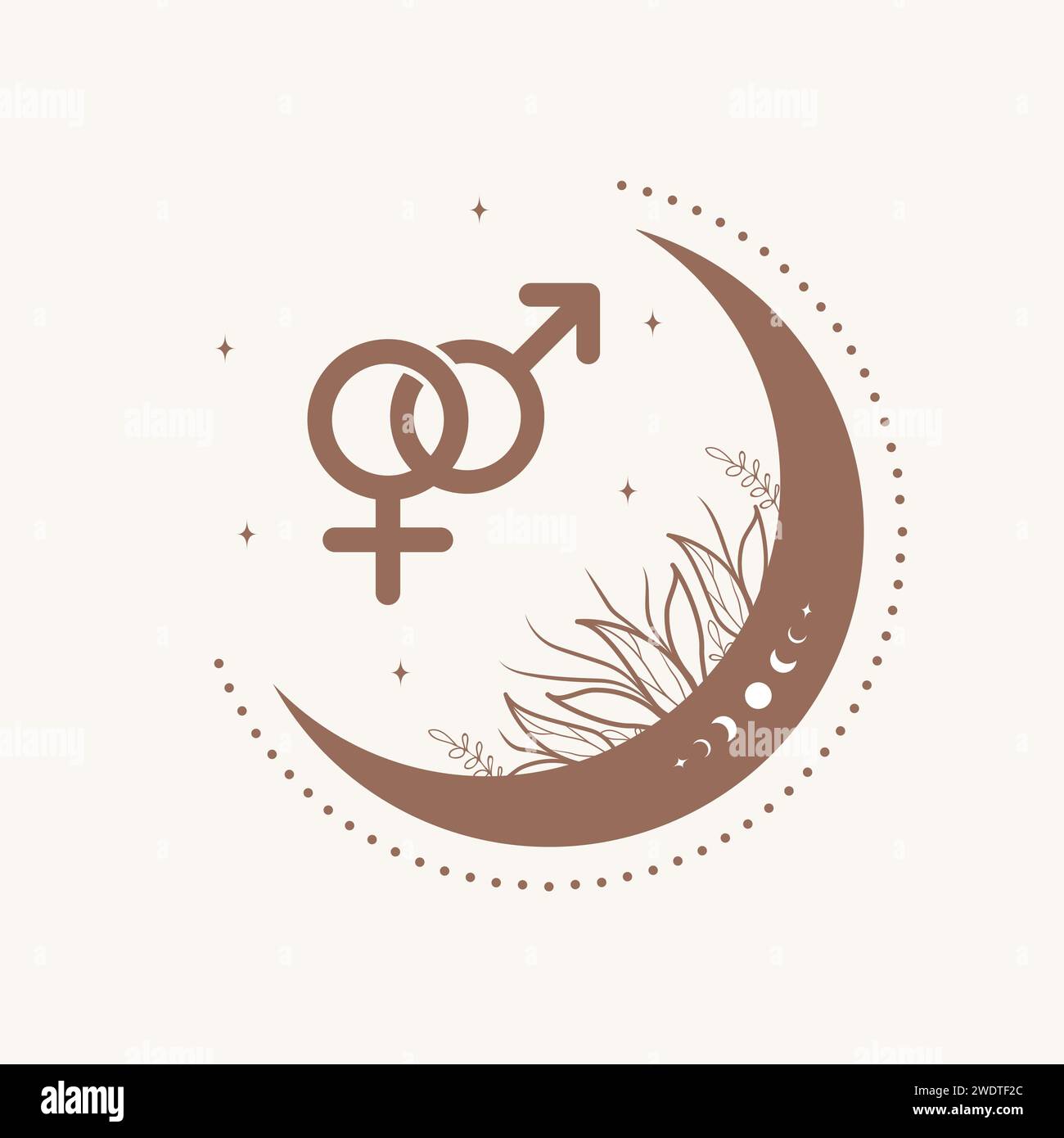 Female and male symbols in boho style. Gender icons with stars and moon ...